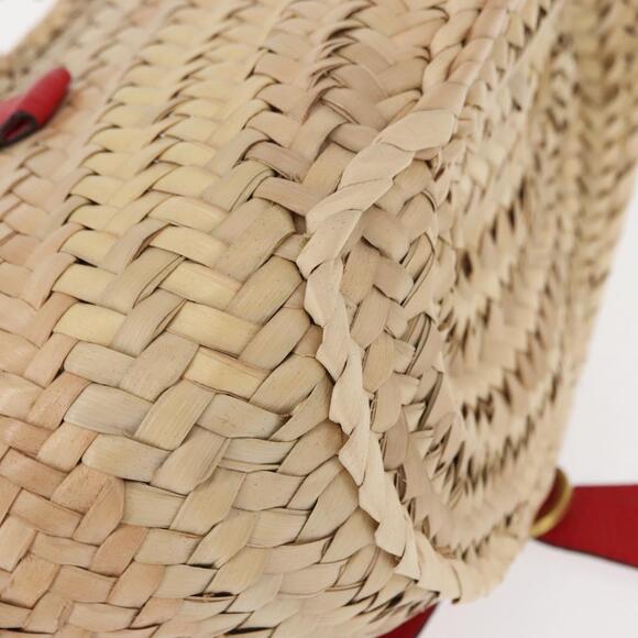 Chloe Hand Bag Straw Leather Beige Red Auth 150475